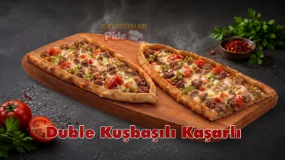 Sıcak ve çıtır Duble Kuşbaşılı Kaşarlı pide